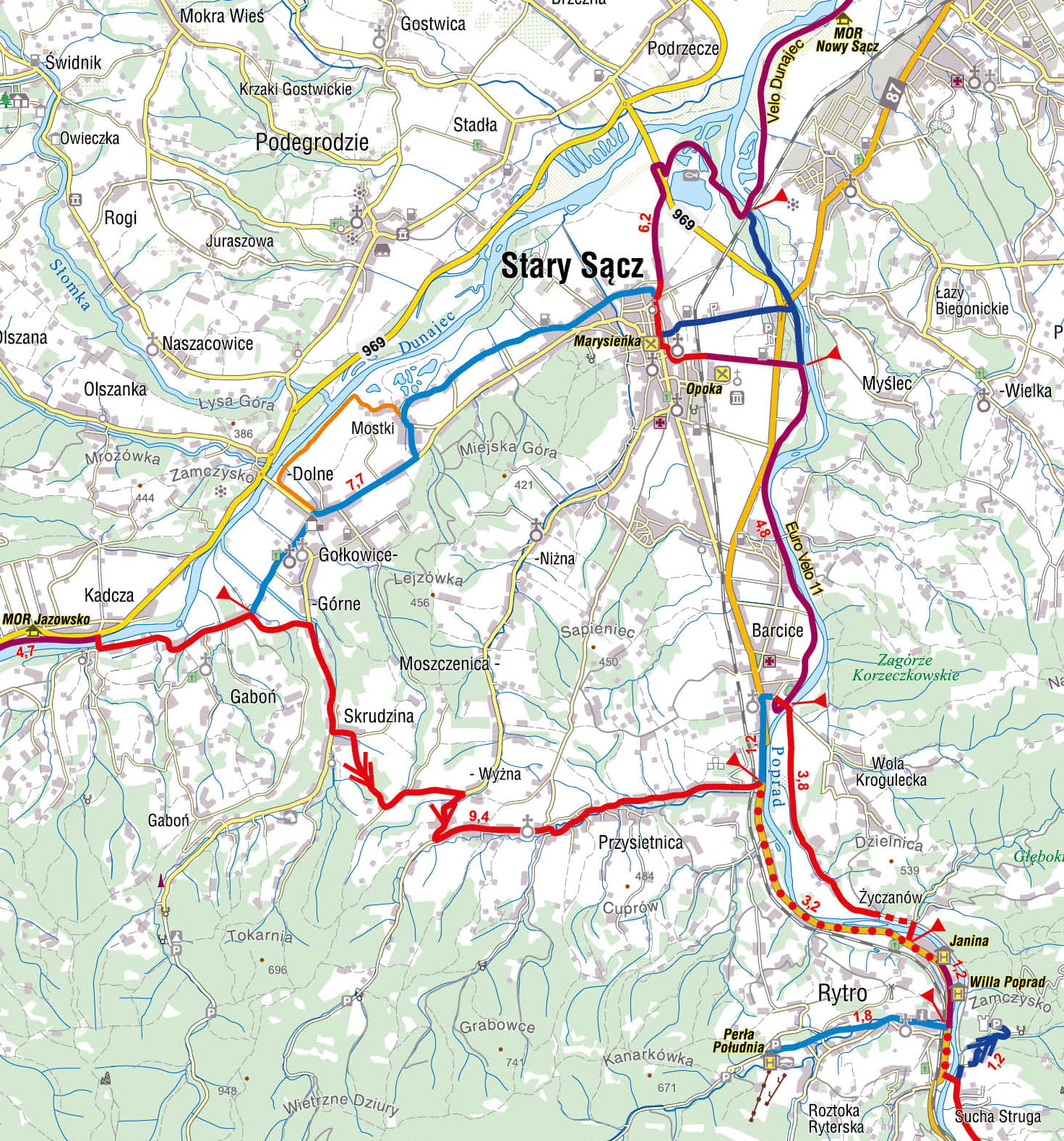 Dunajec. Ząb - Nowy Sącz. Szlaki rowerowe - Compass